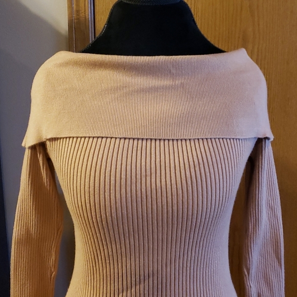 English factory cowl neck tan ribbed sweater - Picture 1 of 6